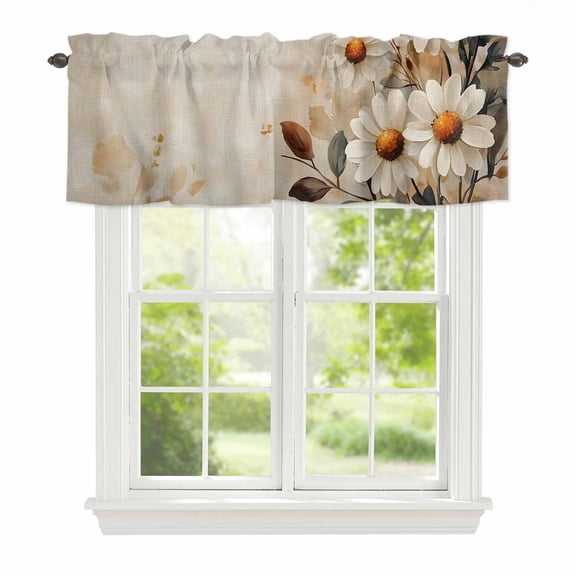Valance Curtains for Windows Vintage Style Kitchen Curtians Window Treatment White Daisy Topper Curtain Rod Pocket Valances for Kitchen Bathroom Living Room 54x18in