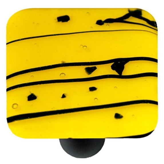 Hot Knobs HK3109-KB Mardi Gras Black with Sunflower Yellow Square Glass Cabinet Knob - Black Post