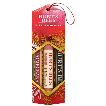 Burt's Bees Mistletoe Kiss Holiday Gift Set, 3 Lip Products Lip Balm, Lip Shimmer, and Tinted Lip