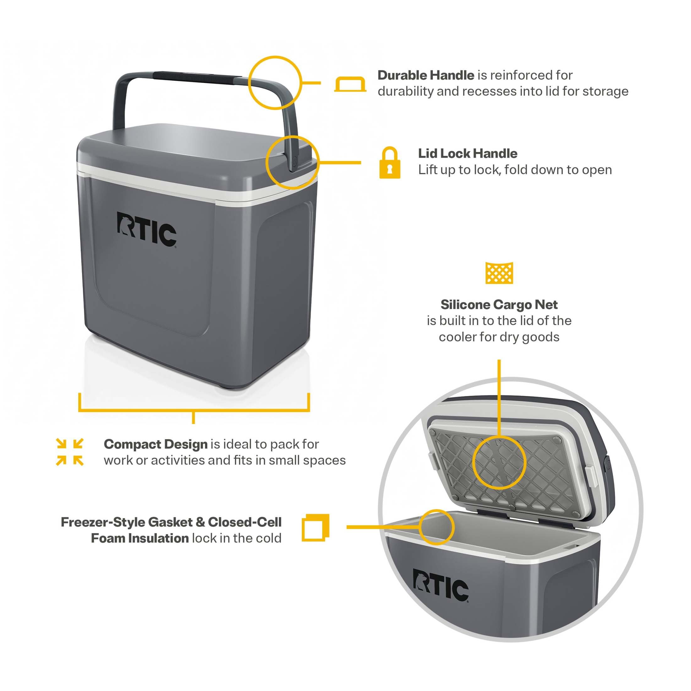 RTIC 8 QT Hard-Sided Personal Cooler, Fits 12 Cans, Road Trip, Grey