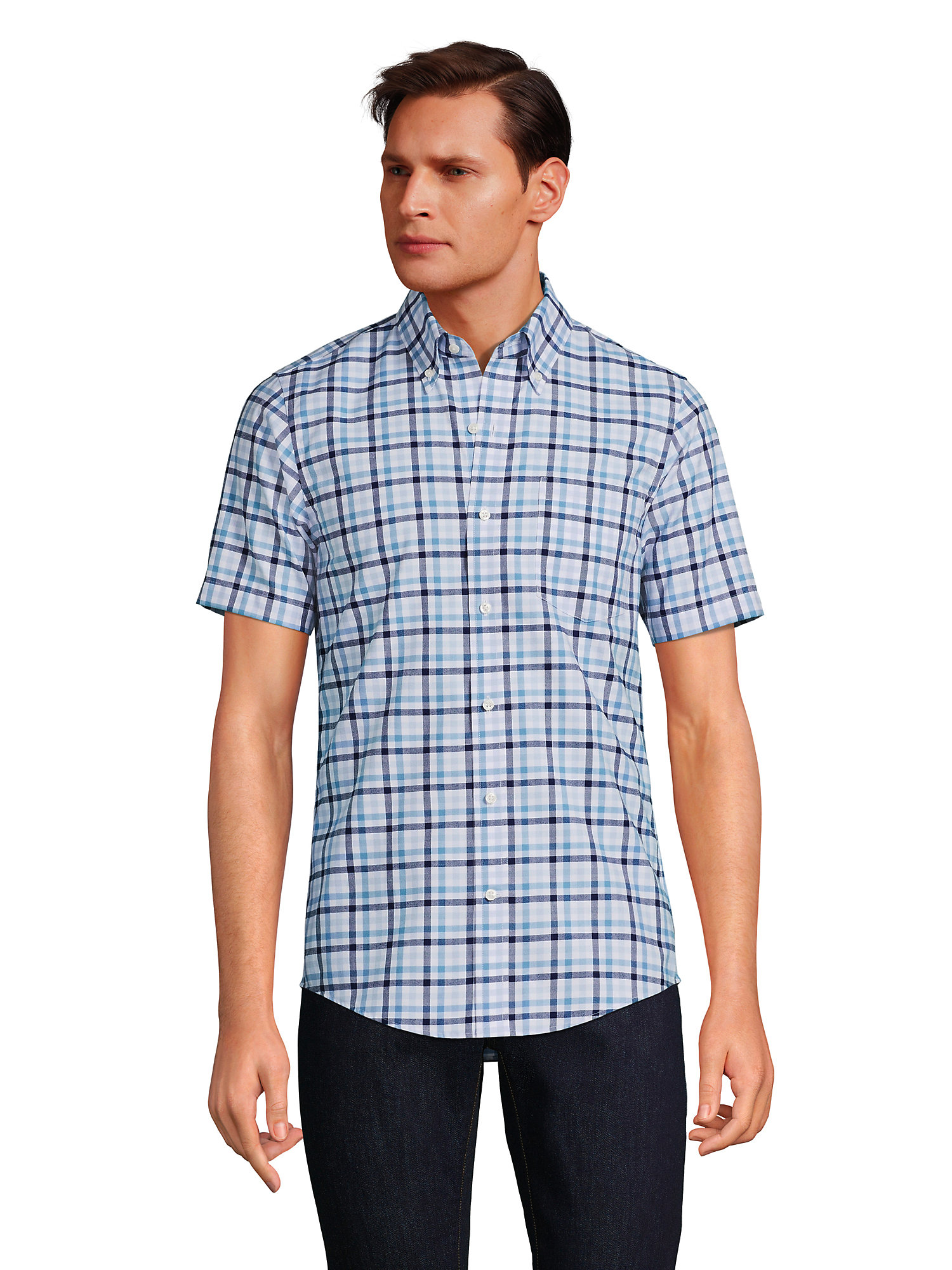 Lands' End Men's Short Sleeve Traditional Fit No Iron Sportshirt ...