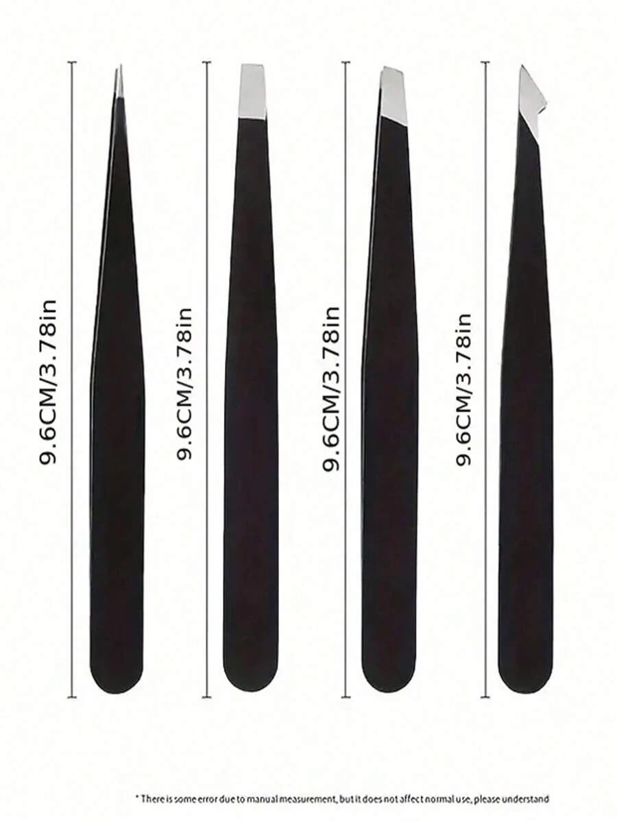 4Pcs Precision Tweezers Set For Eyebrows, Professional Stainless Steel Tweezers For Eyebrows - Great Precision For Facial Hair