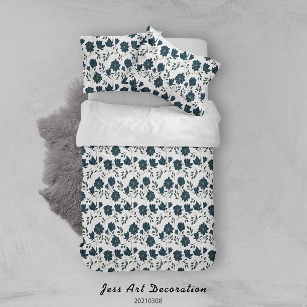 3D Dibujado a mano Azul Floral Funda de edredón Set Ropa de cama Set Funda de edredón Fundas de almohada
