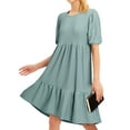 thumbnail image 5 of HUBERY Women Crew Neck Short Puff Sleeve Ruffled Keyhole Back Midi Dress, 5 of 6
