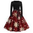 thumbnail image 5 of Christmas Dresses for Women Women's Fashion Round Casual Slim Fit Christmas Print Large Swing Long Sleeve Dress for Holiday Party,Red,2XL, 5 of 6