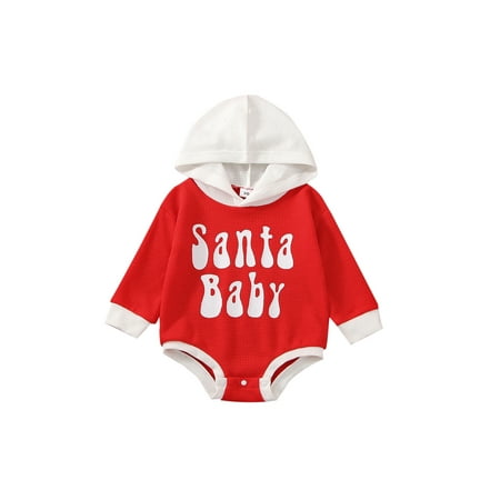 

Meihuida Baby Boys Girls Christmas Romper Long Sleeve Hooded Letters Print Patchwork Casual Bodysuit