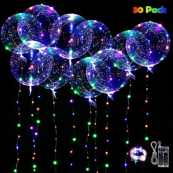 Light Up Clear Bobo Balloons 20” With 10 Ft Led String Lights For Party Birthday Wedding Cecorations, 30Pack