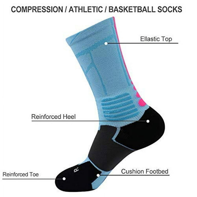 DISILE Elite Basketball Socks, Cushioned Dri-Fit Athletic Crew Socks -  Thick Sports Socks For Men & Women (5 Pairs Sort C), Medium 