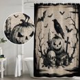 thumbnail image 5 of Small Stall Shower Curtain 36x78 Inch Narrow Half Size Halloween Bath Curtains Bathroom Decor, Fall Spooky Skulls Pumpkins Black Crow Bats Beige Waterproof Shower Curtain Set with Hooks 36 Inch, 5 of 7