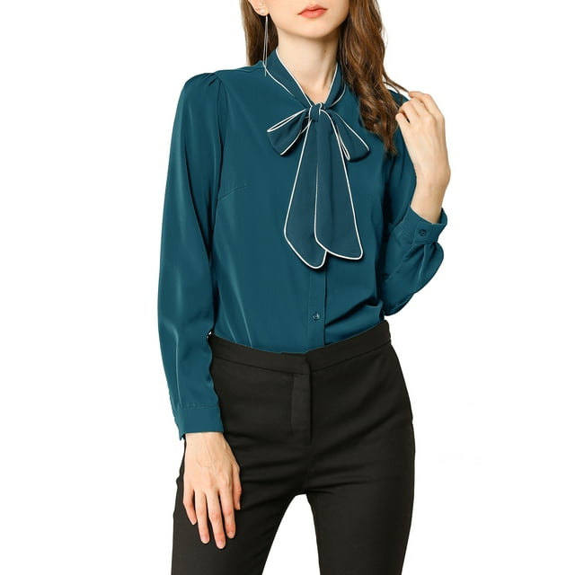 INSPIRE CHIC Blouse Chemise à Manches Longues de Travail pour Femmes à Col Noué Boutonnée