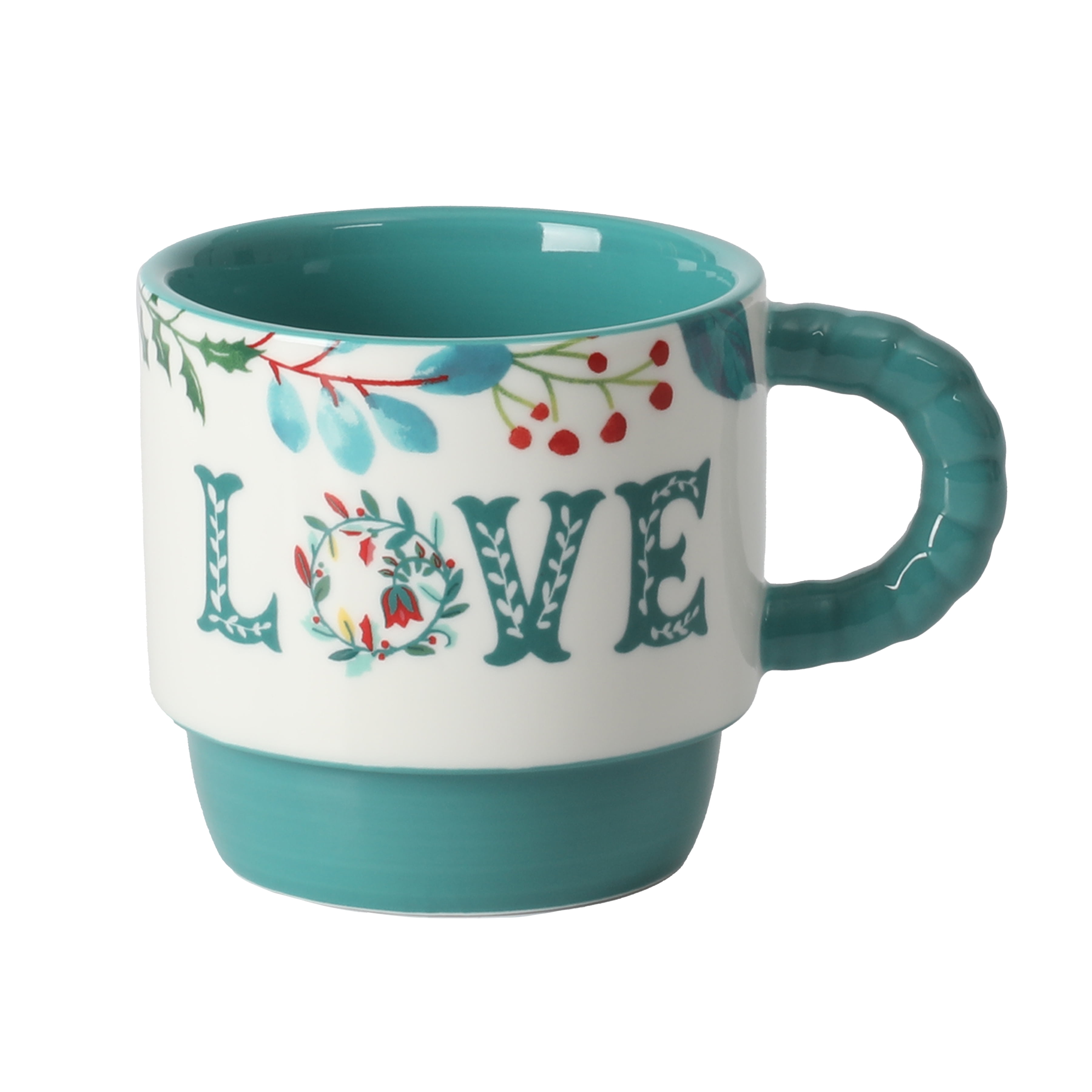 The Pioneer Woman Merry Meadow Sentiments 5-Piece 12.5oz Stoneware Stacking Mugs with Rack