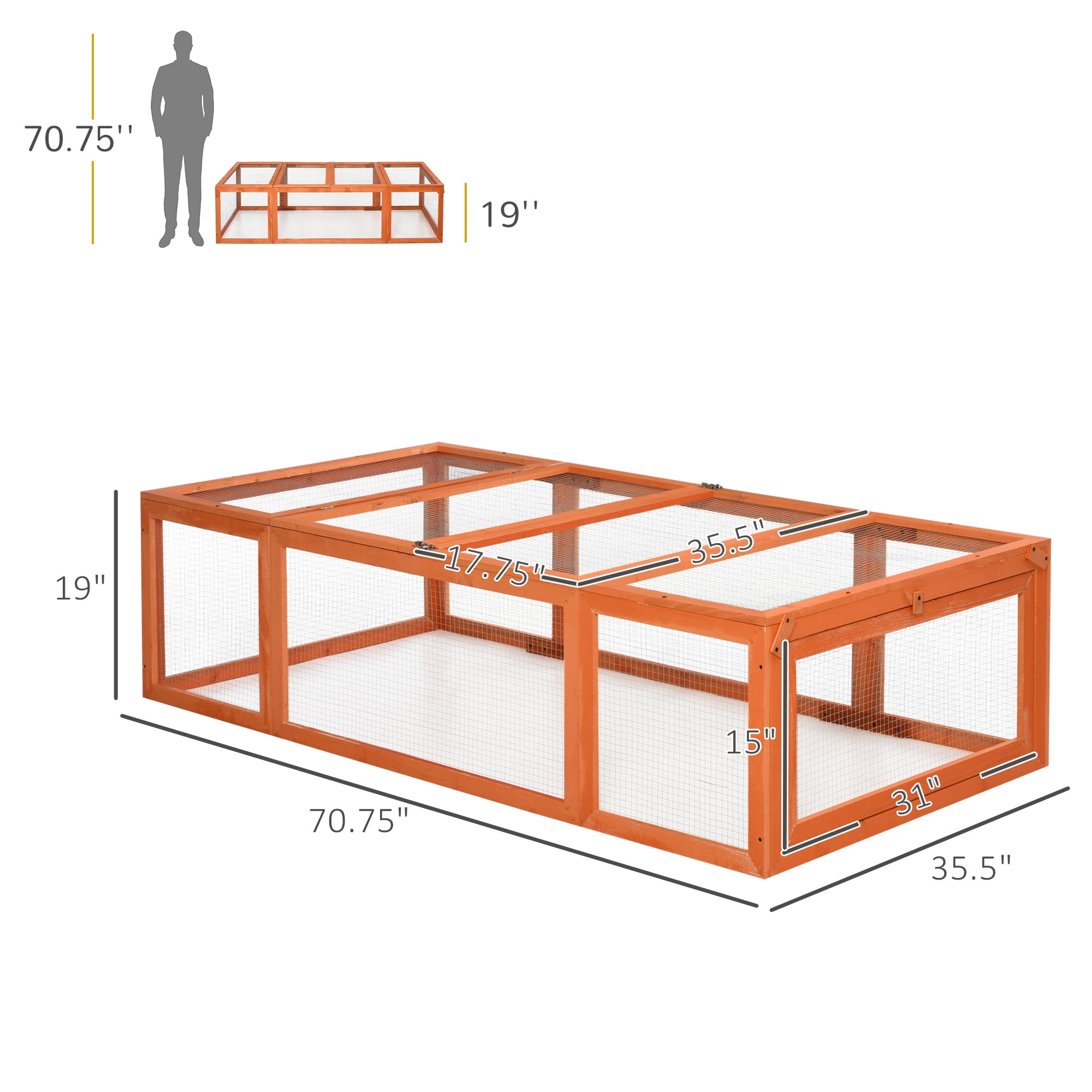 Noaman Large Wooden Rabbit Hutch Bunny Hutch Outdoor Enclosure with Lockable Doors, Spacious 70.75" L x 35.5" W x 19" H, Natural Orange for Small Animals