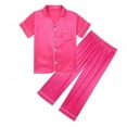 thumbnail image 1 of Little Girl Imitate Silk Pajamas Set,Short Sleeve Tops+Pants Sleepwear Suit,5-14Y, 1 of 7