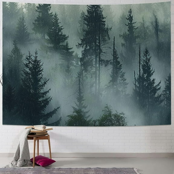 PRATYUS Misty Forest Tapestry, Foggy Tree Wall Hanging Tapestries Nature Pine Woodland Wall Art for Bedroom Living Room Painting