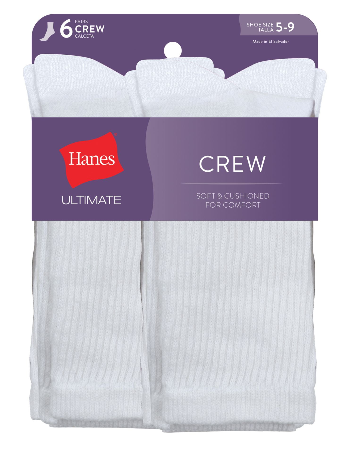 Hanes Women`s Ultimate 6Pack Crew Socks, 59, White Walmart Canada