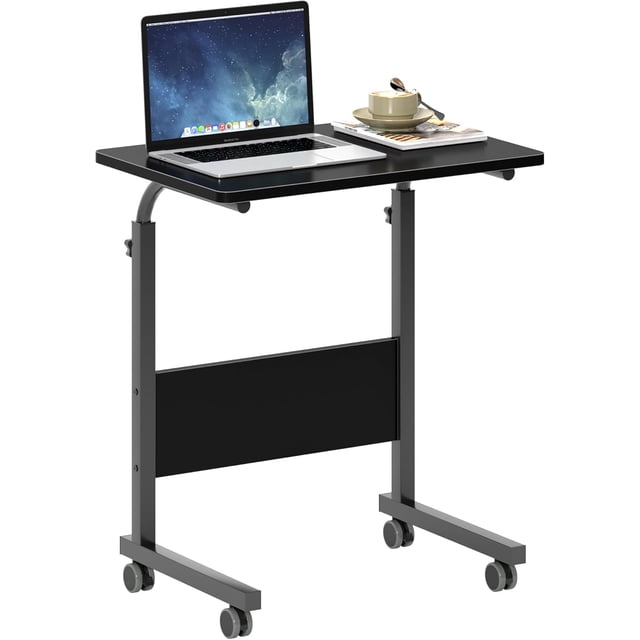 Bureau Debout Mobile Réglable en Pouces avec Station de Recharge, Petit Bureau d'Ordinateur Roulant, Bureau Portable pour Portable avec Étagères de Rangement et Roulettes pour Bureau à Domicile (Vintage)