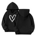 thumbnail image 5 of OYXSER Kids Girls Heart Graphic Hooded Sweatshirt Long Sleeve Pullover Top with Front Pocket Casual School Wear, Black 4-5Y, 5 of 5