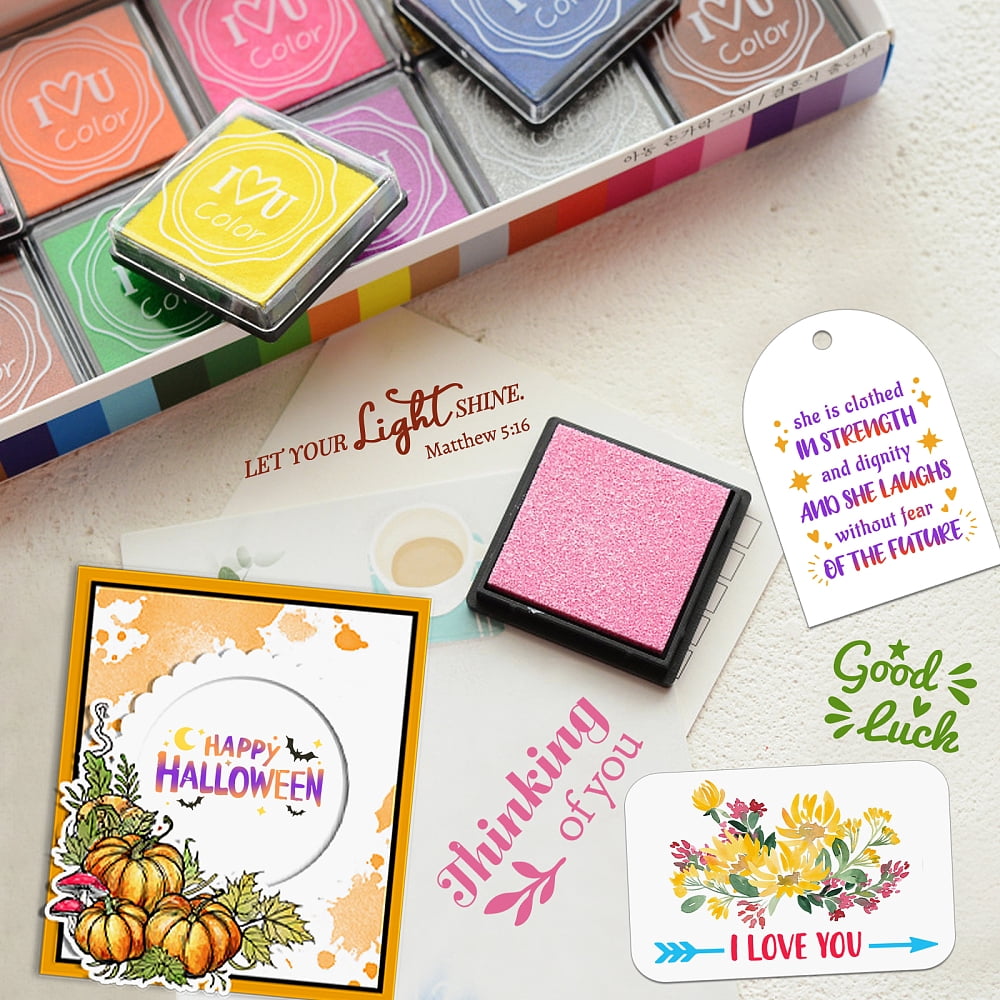 6Pcs PVC Plastic Clear Stamps Set for DIY Scrapbooking Photo Album Decorative Cards Making with 6Pcs Acrylic Sheets and 20 Colors Ink Pad Stamps