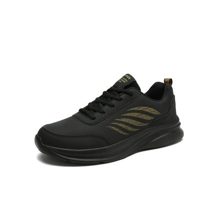 

Woobling Men Athletic Shoes Breathable Running Shoe Lace Up Sneakers Comfort Trainers Hiking Outdoor Black Gold-1 7.5