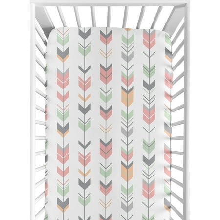 UPC: 0846480041108 | Mod Arrow Grey  Coral and Mint Collection Crib Sheet – Arrow Print