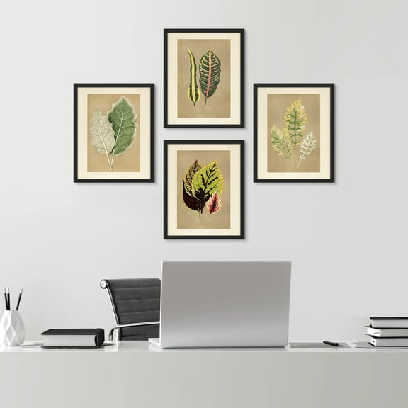 PixonSign Framed Wall Art Fall Colorful Forest Tree Leaf, Set of 4 Plant Botanical Wall Decor Arts, Nature Landscape Wall Décor, Adhesive Canvas Poster, Modern Home Artwork - 11"x14" Black