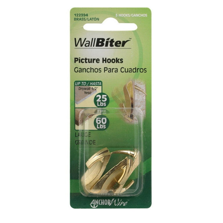 Hillman WallBiter Brass-Plated Large Picture Hook 60 lb 3 pk Hillman WallBiter Brass-Plated Large Picture Hook 60 lb 3 pk