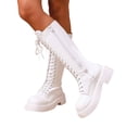 thumbnail image 4 of hopeusnice Round Toe Lace Up Side Zipper Knee High Boots Women Leather Boots for Street Style White 42, 4 of 7