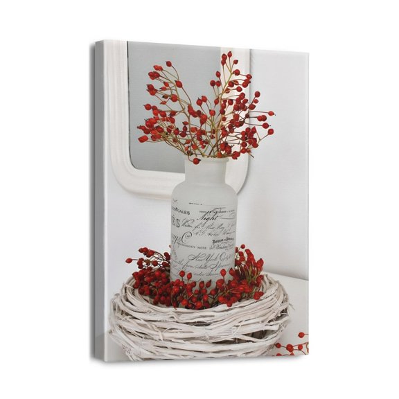 Vintage Wall Art Farmhouse-Themed Rustic Decor - Exquisite Flower Painting, Framed in Wood and Ready to Hang, 12x16.