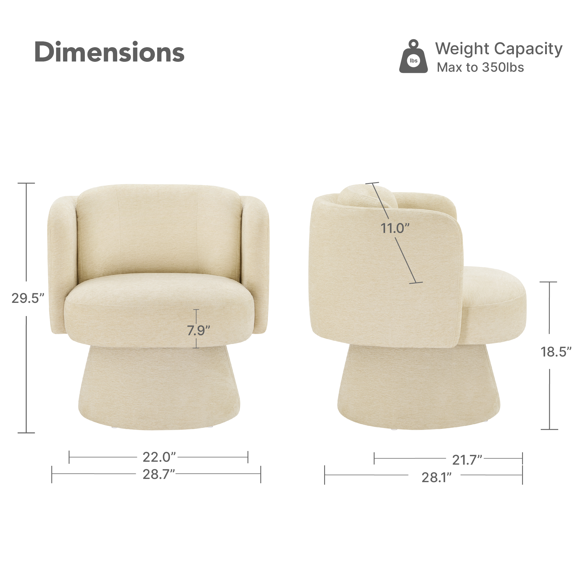 Spruce & Spring Modern Upholstered Swivel Barrel Accent Chair, 360° Rotating Armchair for Living Room, Bedroom & Office, Single, Beige