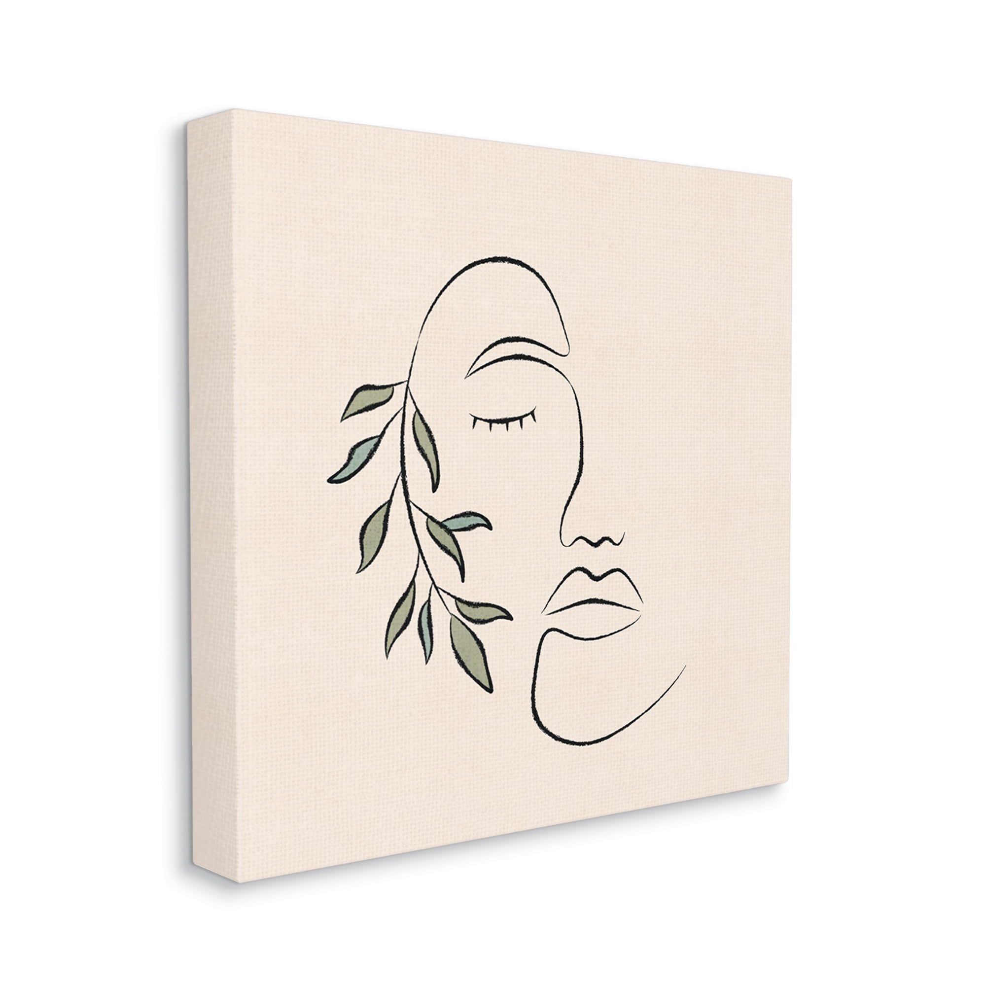 Stupell Industries Woman Face Abstract Line Doodle Botanical Sprig Graphic Art Gallery Wrapped Canvas Print Wall Art, Design by JJ Design House LLC
