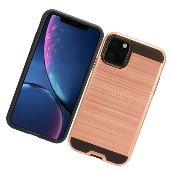 Apple iPhone 11 PRO MAX Phone Case Heavy Duty Brushed Texture Slim Hybrid Shock Proof Dual Layer Hard Soft TPU Armor Defender Protective Rubber Rugged ROSE GOLD Thin Cover for Apple iPhone 11 Pro Max
