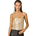 thumbnail image 1 of INSPIRE CHIC Top De Camisola Cuello Redondo Escote Metálico Brillante Correa De Espagueti Blusa Sin Mangas Para Mujer Color Oro XL, 1 of 6