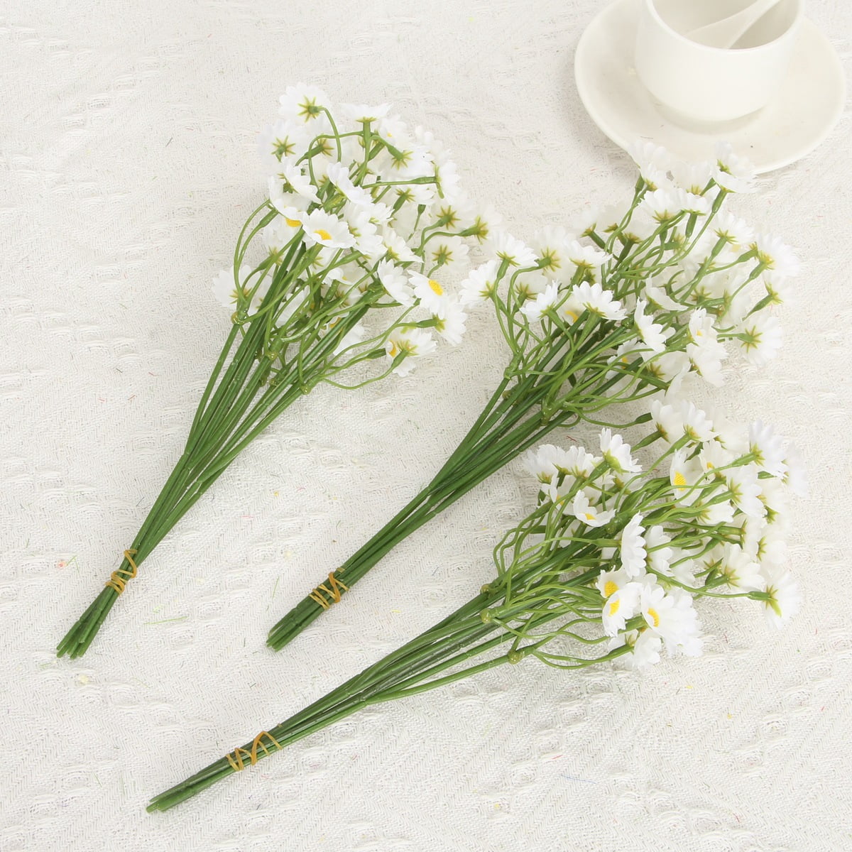 Trianu 6 Bundles Mini Artificial Daisy Flowers 36Pcs 10inch Fake Brazilian Daisy Bouquets Pastoral Style for Home Table Garden Window Wedding Indoor Outside Decoration (White)