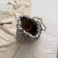 thumbnail image 3 of Bolso de mano de nube para mujer Bolso de mano de PU de color sólido Bolso casuales (Plata), 3 of 8