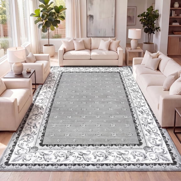 JONATHAN Y MODERN PERSIAN 5 x 8 Area Rug, Acanthus French Border - Gray/Cream, MDP504D-5