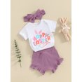 thumbnail image 3 of Suealasg Baby Girl Outfit Newborn Girl Easter Clothes Letter Rabbit Print Short Sleeve Rompers Bobbles Shorts Headband 3Pcs Newborn Summer Clothing, 3 of 9