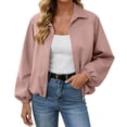 thumbnail image 2 of Chiccall Jackets for Women Fall Winter Fashion Long Sleeve Coats Casual Lapel Full Zip Up Bomber Jacket with Pockets Pink 3XL, 2 of 9