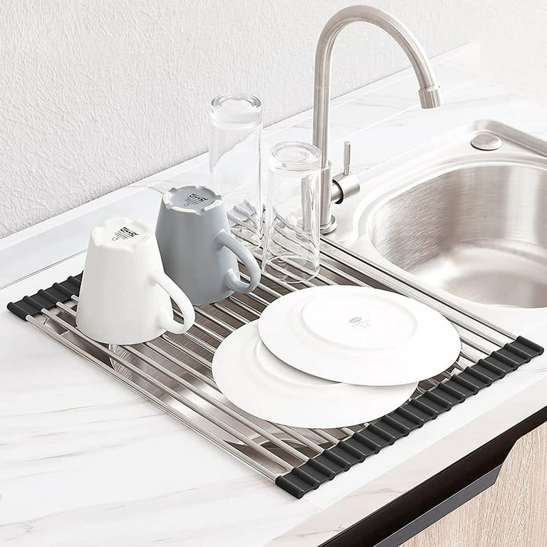 LIMNUO Roll Up Dish Drying Rack, SUS304 Over The Sink Multipurpose