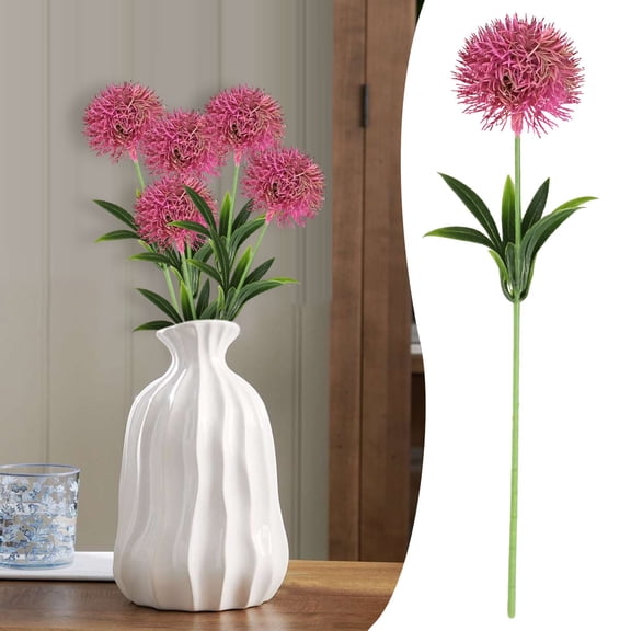 Artificial Allium Bulbs Snowball Stems 10.6" Realistic Fake Dandelion Flowers for Wedding Arrangement Table Centerpieces Home Office Fall Outdoor Decoration,1Pcs Pink
