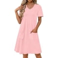 thumbnail image 3 of Fantaslook Summer Dresses for Women V Neck Short Sleeve Casual T Shirt Dress Beach Sundresses with Pockets, 3 of 9