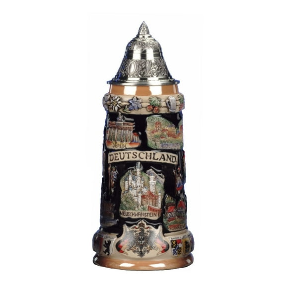 German Beer Stein German landmarks with state coat of Arms Stein 0.75 liter tankard, beer mug