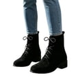 thumbnail image 4 of FRSASU Womens Faux Suede Lace‑Up Ankle Booties, Low Chunky Heel Round Toe Casual Short Boots with Back Pull Loop Dress Boots Black, 4 of 6