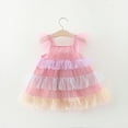 thumbnail image 2 of AJTQTH Summer Princess Dress for Girls Toddler Kids Flutter Sleeve Square Neck Tiered Layered Mesh Doll Dress Sundress Summer Casual Cute Gowns Frocks Pink 12 Months, 2 of 6