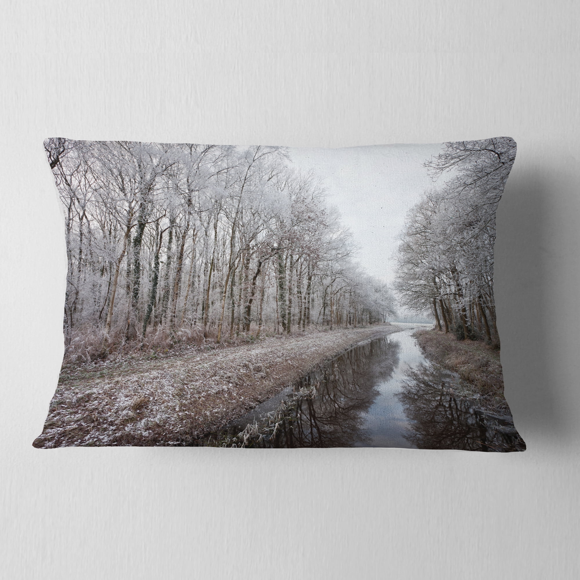 Designart Trees in White Winter Landscape - Landscape Printed Throw Pillow - 12x20