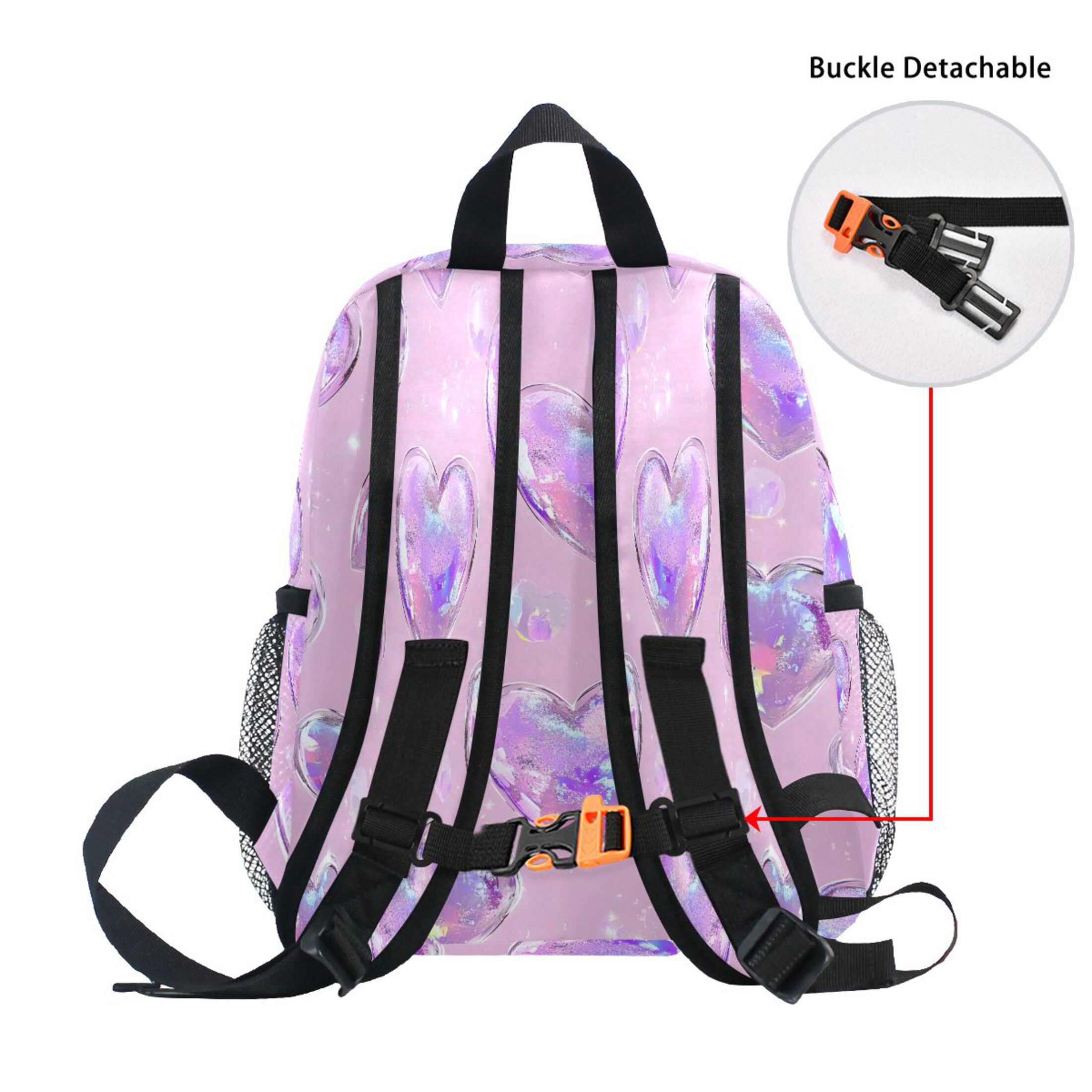 ALAZA Holographic Glitter Hearts School Backpack Small Bookbag Mini Bags