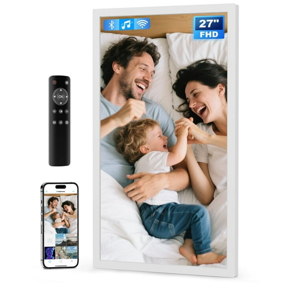 Large Digital Picture Frame 27 inch, 1920x1080 FHD IPS WiFi Digital Photo Frame with Remote, 32GB Storage, Auto-Rotate, Instantly Share Photo/Video via Apps/Email, USB/Mirco SD, White