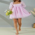 thumbnail image 3 of Robe Princesse d'Été pour Femme en Tulle Bouffant, Unie, Col Carré, Manches Bouffantes, Robe Courte, Volants, Maille, Robe Courte de Fête, Grande Taille, 3 of 7