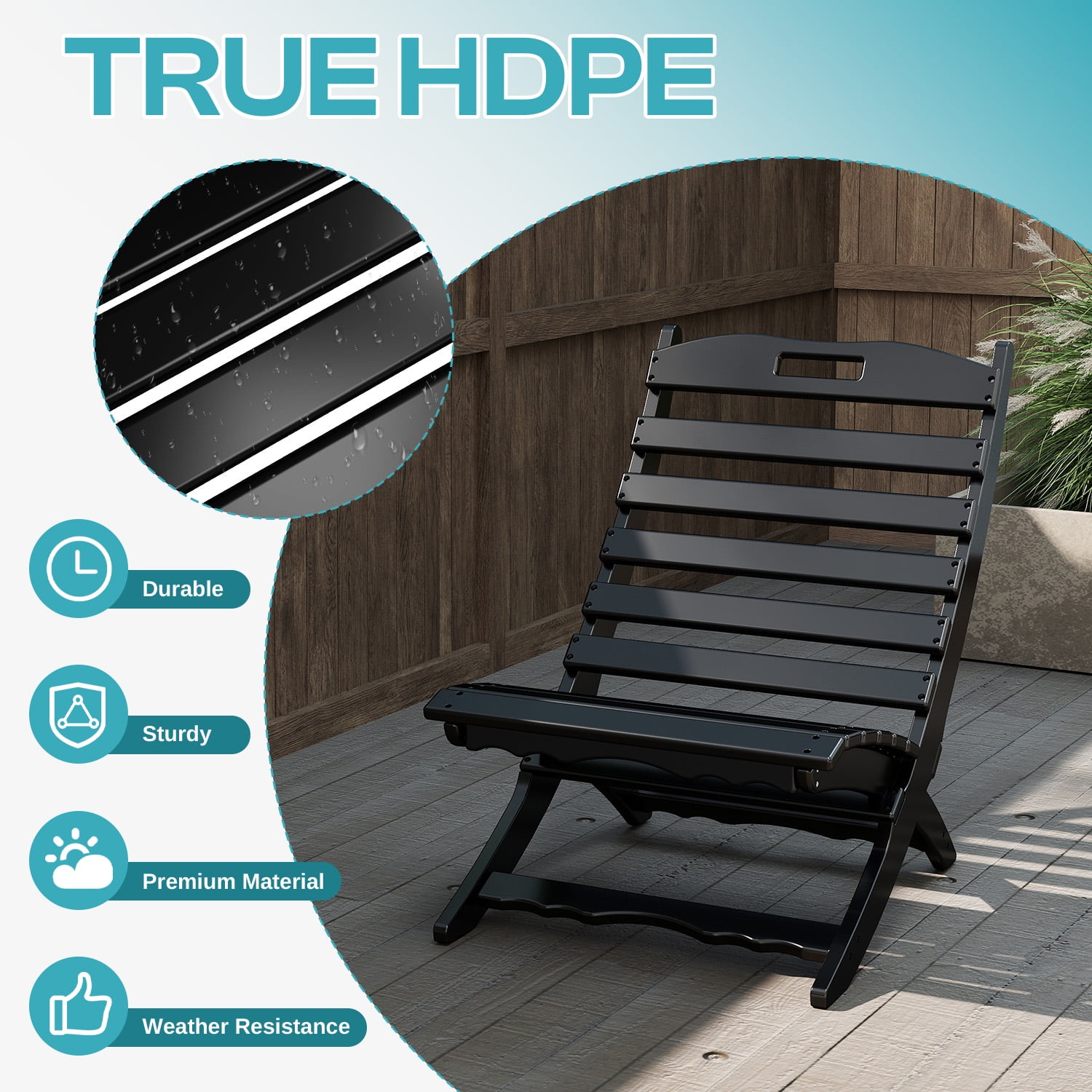 FODINGHILL Folding Xavier Adirondack Chairs Set of 2, HDPE All-Weather Folding Adirondack Outdoor Chair for Patio Porch Garden, Black