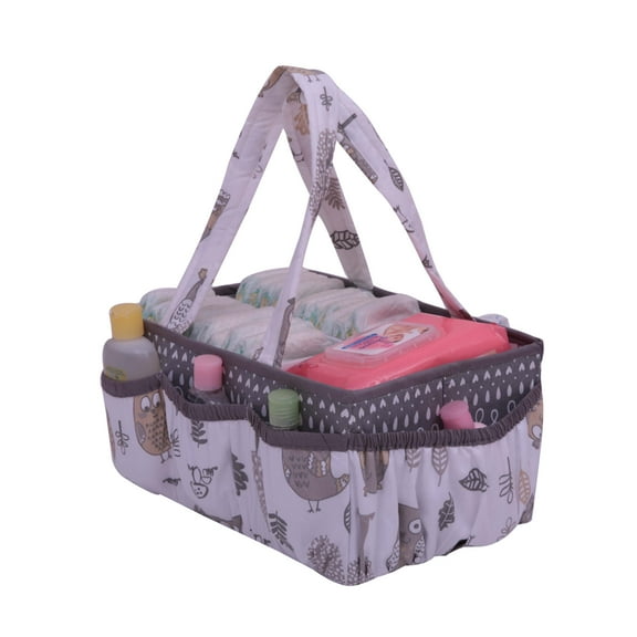 Bacati - Owls Grey/Beige Neutral Cotton Nursery Storage Caddy