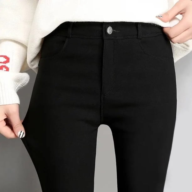 Leggings vaqueros ajustados de alta elasticidad, pantalones vaqueros elásticos negros de talla grande, pantalones largos de mezclilla elásticos de imitación
